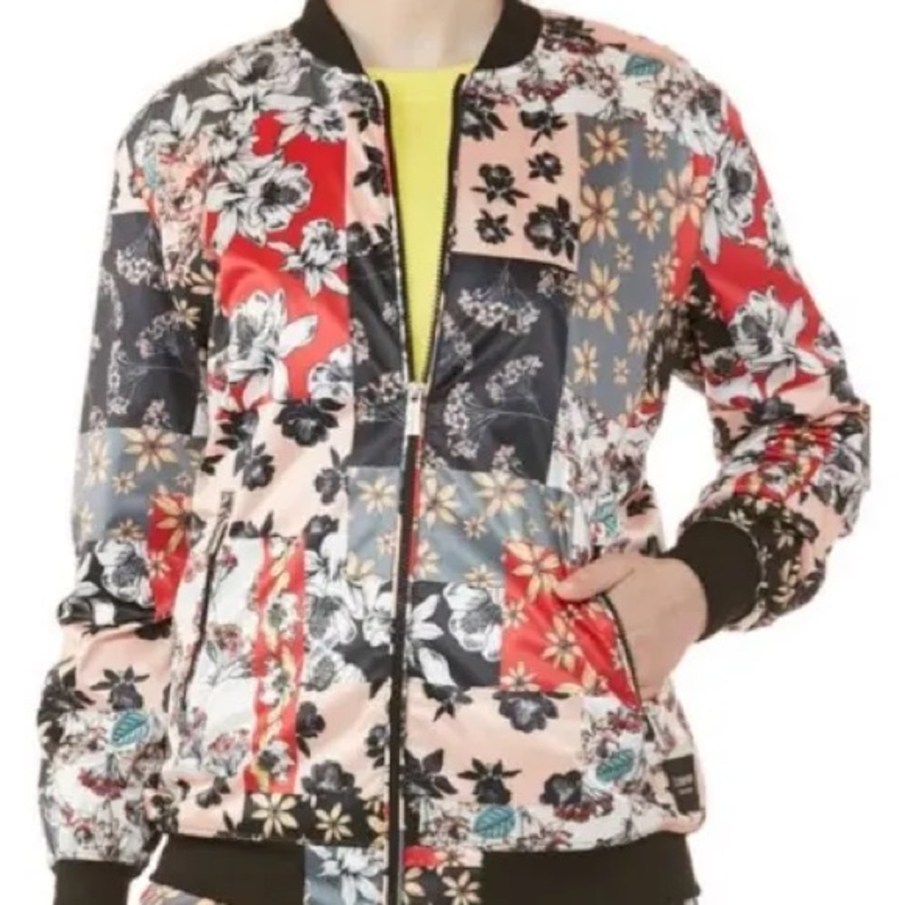 NWT Calvin Klein Performance Floral Patchwork Bomber Jacket